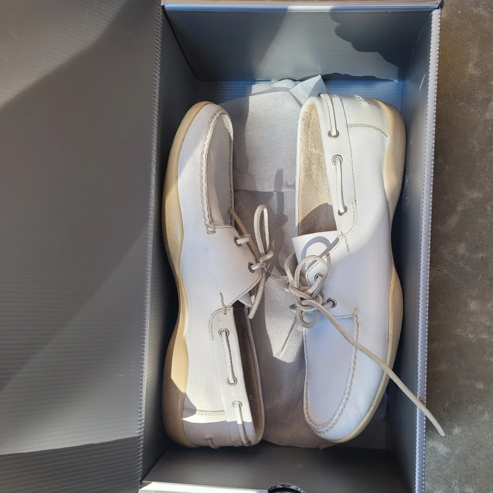 Prada White Leather Boat Shoes
